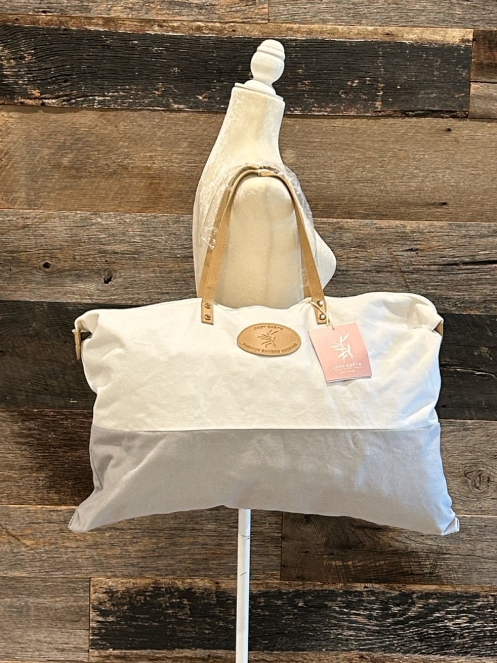 Cozy Earth Durable Canvas Tote Bag Two-Tone Tote Bag in White and Light Gray